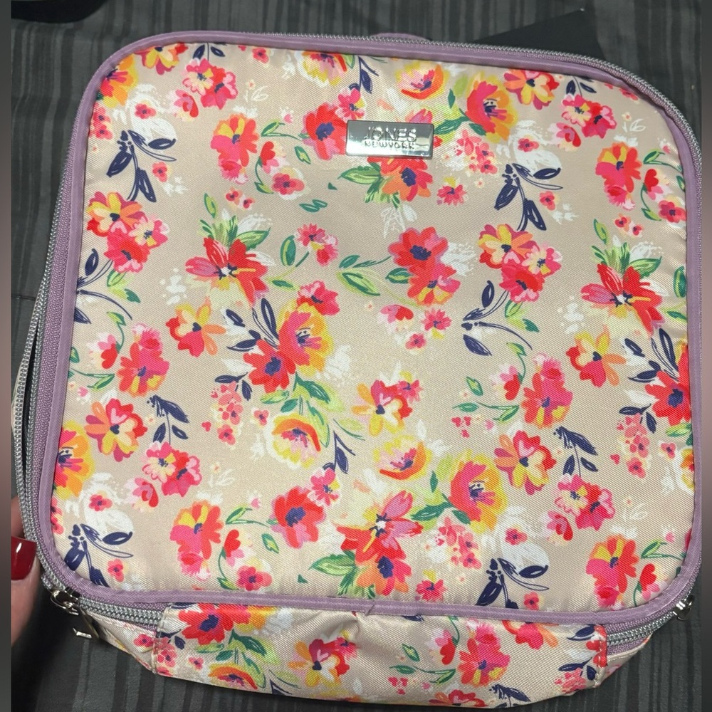 Jones New York Red and Pink Floral Cosmetic Bag